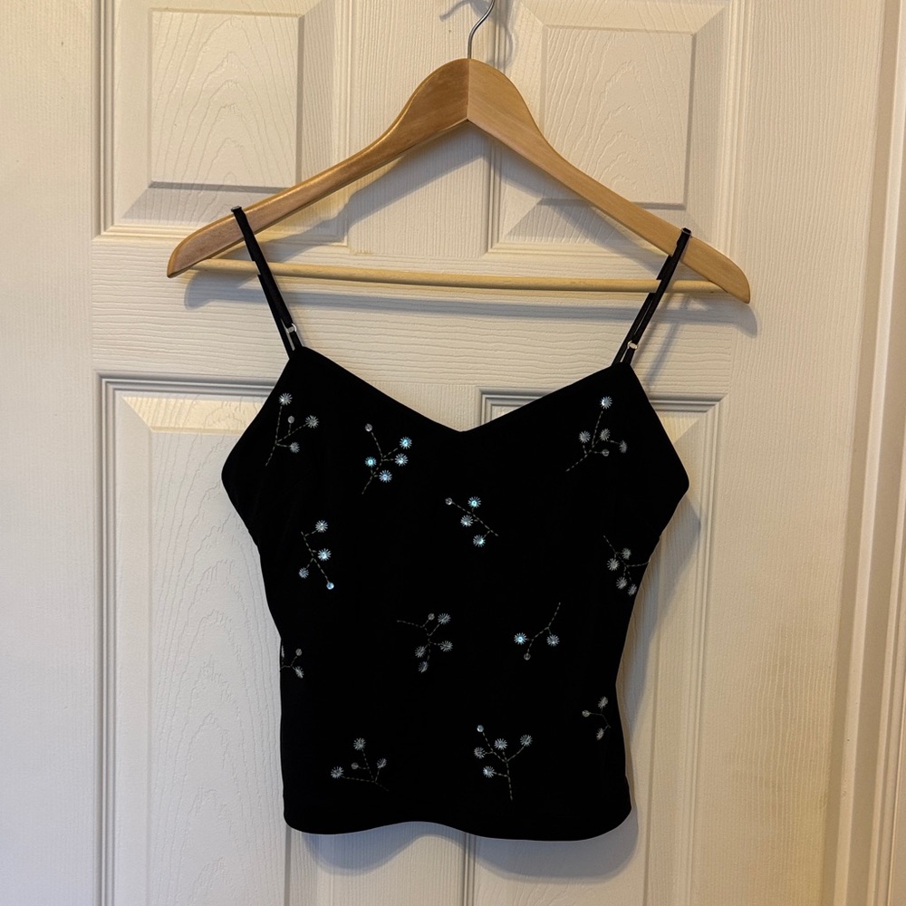 BCBG MaxAzaria Embellished Black Spaghetti Strap Camisole
